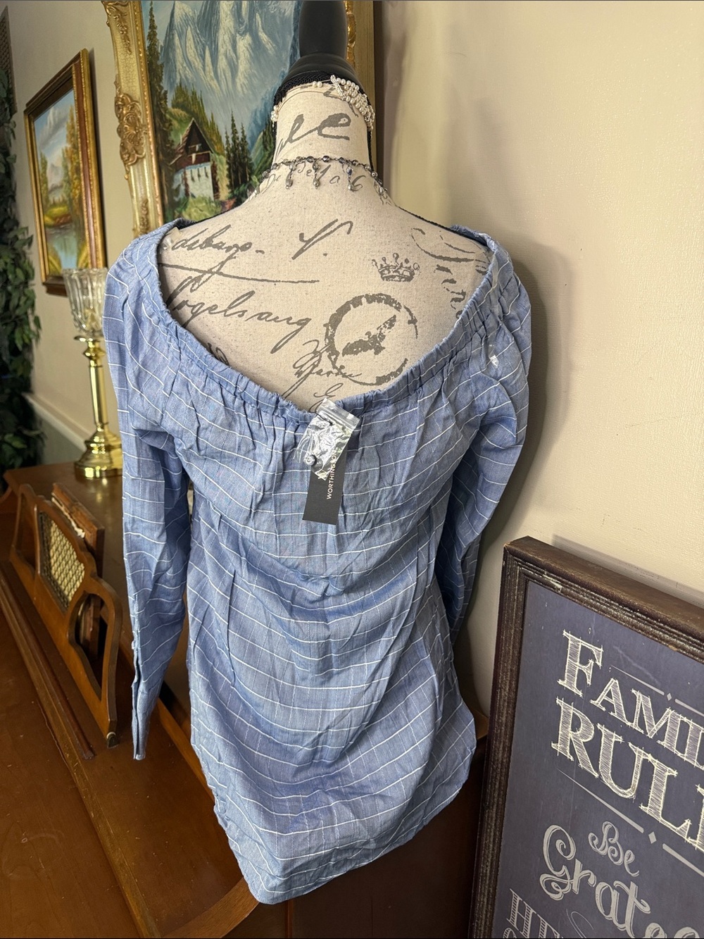 Worthington Women’s Striped Button-Front Top – Blue & White, Size Large (NWT) - Picture 3 of 3